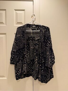 Boho Patchwork Print Open Front Women's Top - Black
